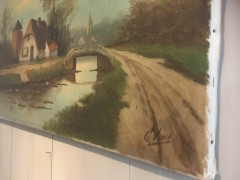 Olieverfschilderij boerderij met vaart en brug